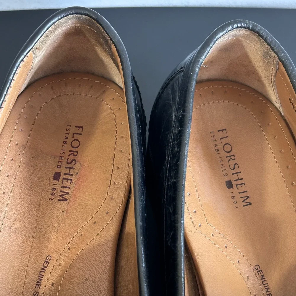 Florsheim Mens Black Pebbled Leather Penny Loafers 12120-001 Size 10.5 D